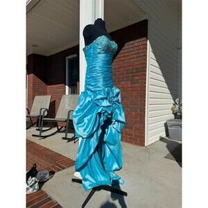 Sparkle Prom Pageant Gown Womens Size 0 Turquoise Strapless Sweetheart high low